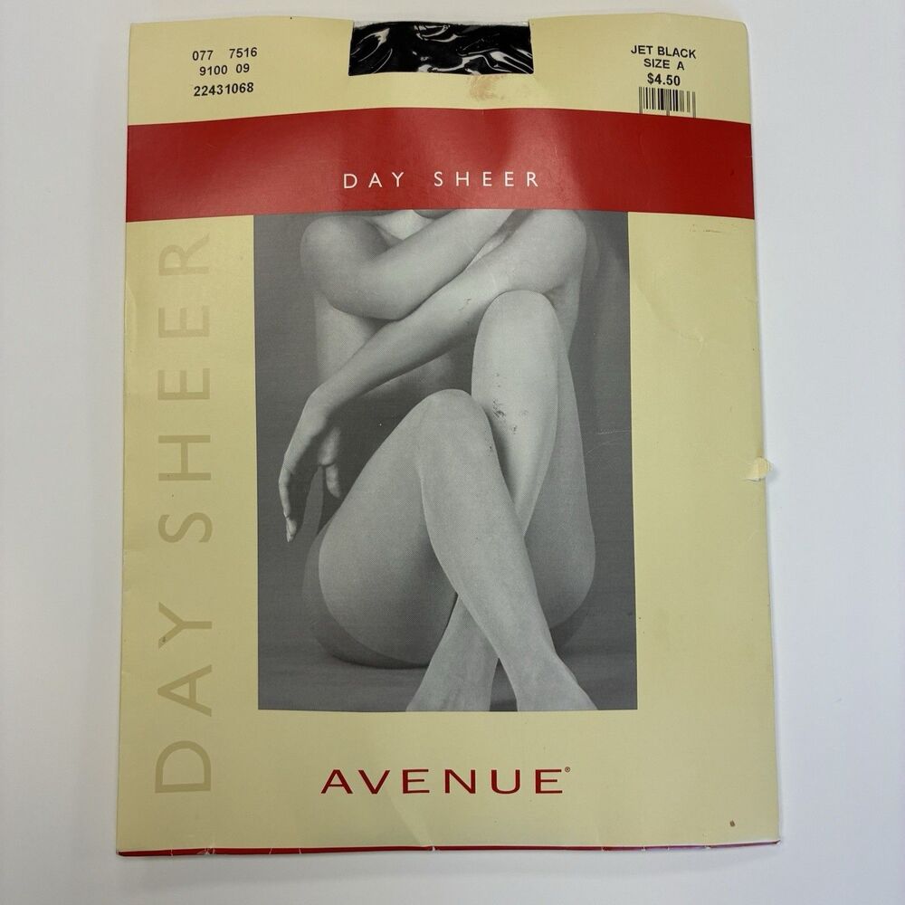 Avenue Day Sheer Pantyhose Beige Size A Jet Black Nylon Spandex Vintage